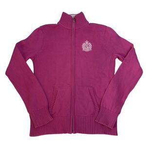 Lauren Ralph Lauren Cardigan Sweater Full Zip Pink Med Knit Women Old Money Logo